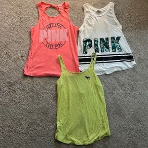 VS PINK Bundle of 3 Oversized Rare Tank Tops XS neon pink yellow palm print